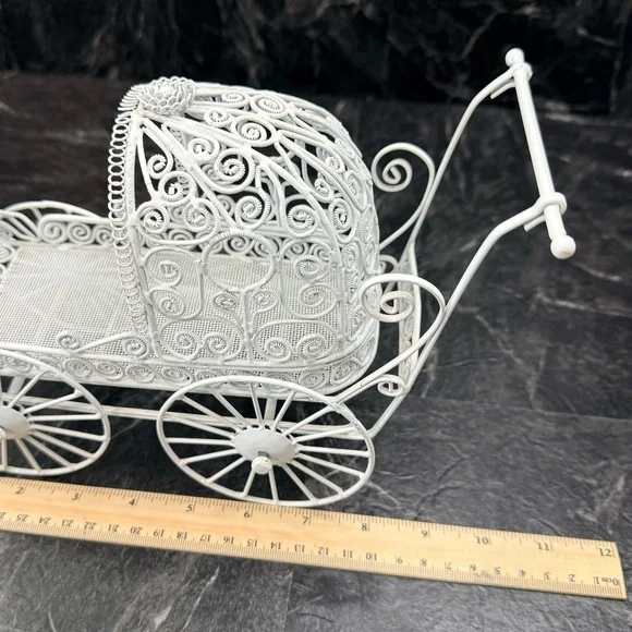 White Metal Doll Carriage with Small Baby Doll - Picture 3 of 16